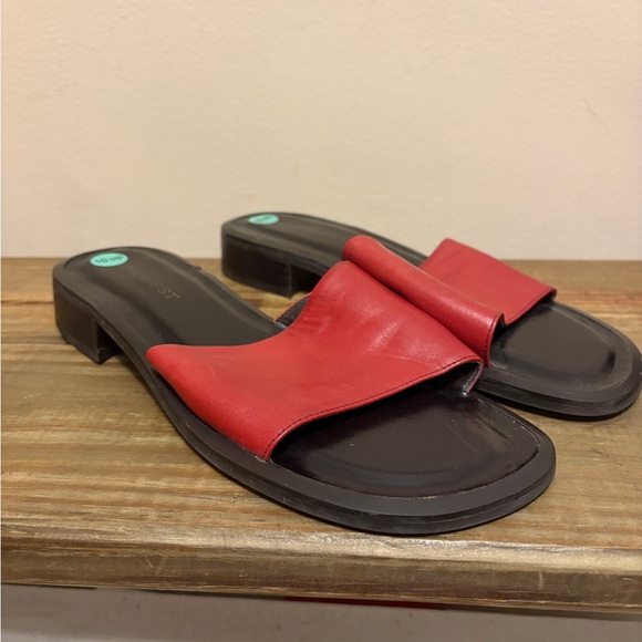 Nine West Red Leather Slide Sandals - Picture 1 of 5